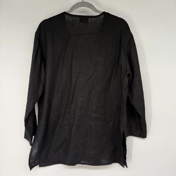Kathleen Sommers Shirt Womens S Black Linen Button Front Pocket USA Minimalist - Picture 2 of 9